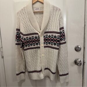 Vintage Lord Jeff Shawl Collar Cardigan Cable Knit USA Made Sz Medium